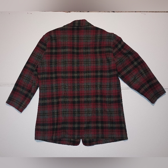 VTG Pendleton Men's Medium Red Black Green 100% Wool Plaid Jacket Blazer Vintage - Picture 3 of 5